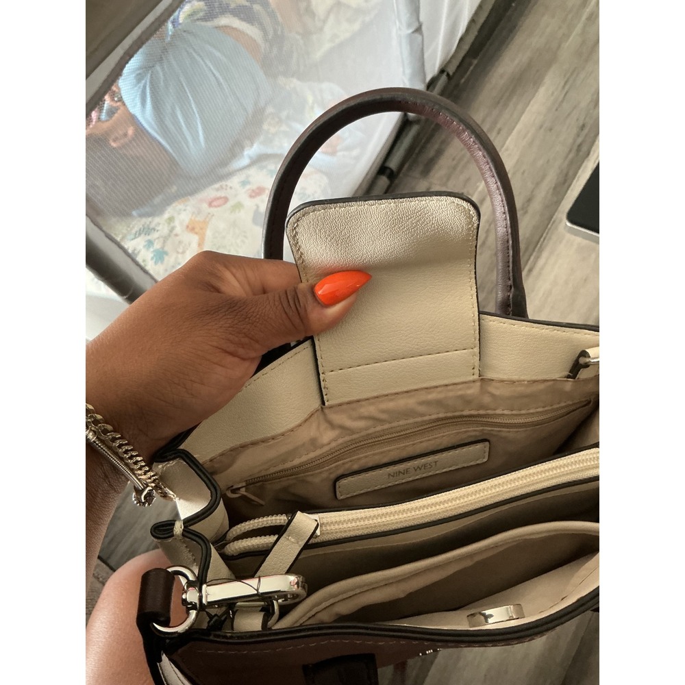 Nine West Mini Satchel Crossbody Bag Pink Brown Cream Colorblock Handbag - Picture 4 of 5